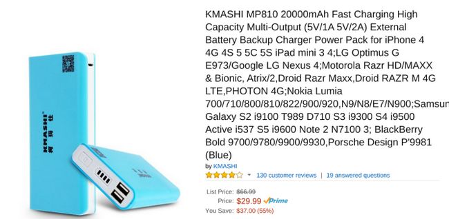 Fotografía - [Offre Alerte] KMASHI 20000mAh Dual USB Batterie Externe Seulement 20 $ sur Amazon Suite Coupon (10 $ de rabais)